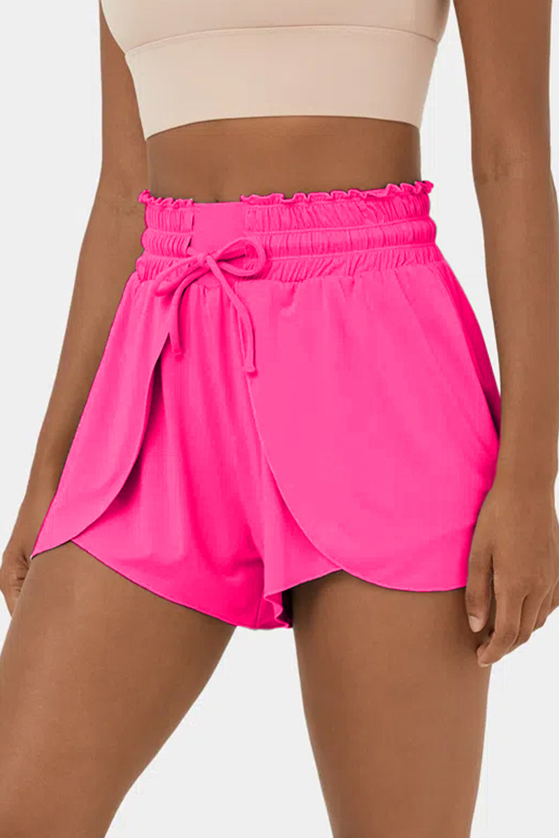 Rose Red Frill High Waist Petal Wrap Swim Shorts