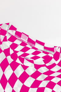 Black Checkered Pattern Mesh Long Sleeve Top