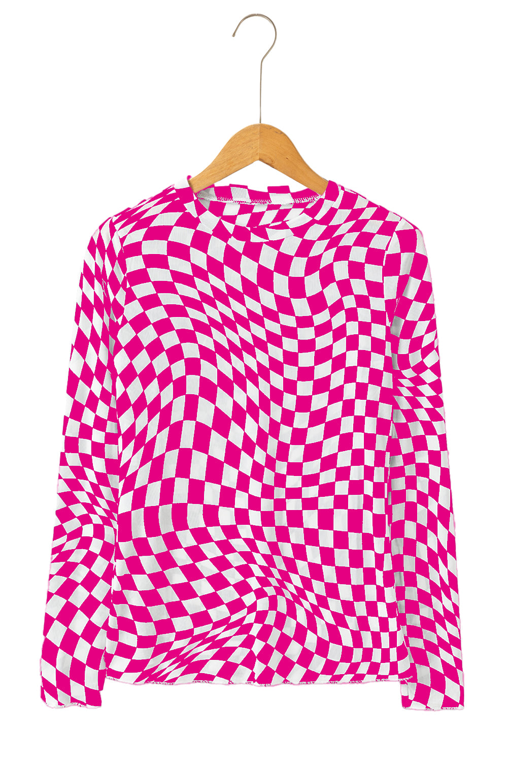 Black Checkered Pattern Mesh Long Sleeve Top