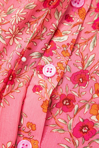 Rose Red Floral Print Wide Short Sleeve Loose Shirt