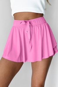 Bonbon Drawstring High Waist Lined Tennis Skorts