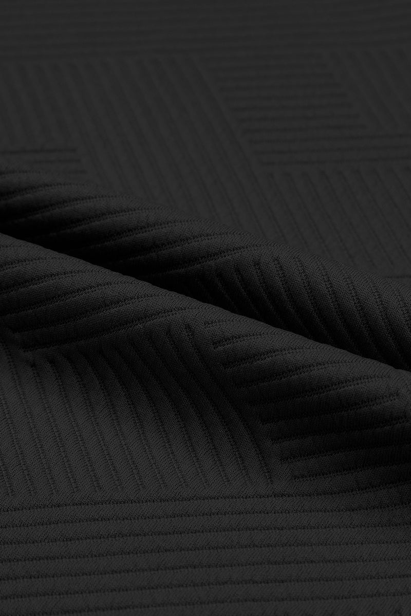 Black Textured Loose Fit T Shirt and Drawstring Pants Set