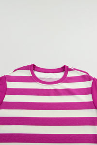 Rose Stripe Cap Sleeve Pocketed Shift T-shirt Dress
