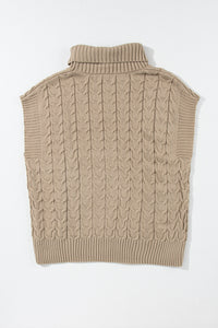 Light French Beige Cable Knit Turtleneck Batwing Sleeve Sweater