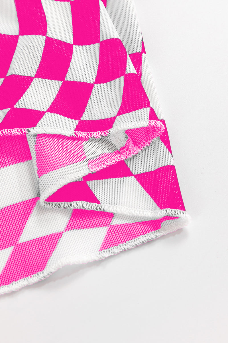 Black Checkered Pattern Mesh Long Sleeve Top