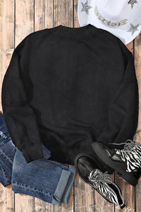 Black Drop Shoulder Crew Neck Pullover Sweatshirt