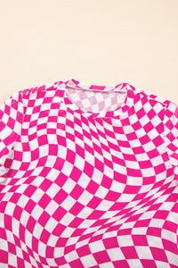 Black Checkered Pattern Mesh Long Sleeve Top