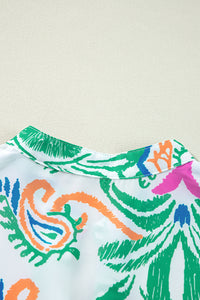 White Ethnic Print Boho Button Tiered Mini Dress