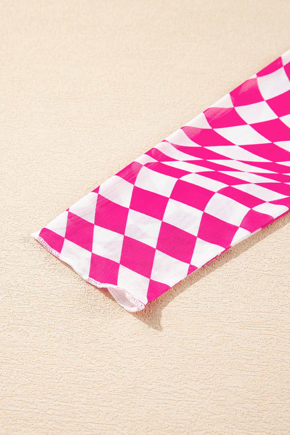 Black Checkered Pattern Mesh Long Sleeve Top