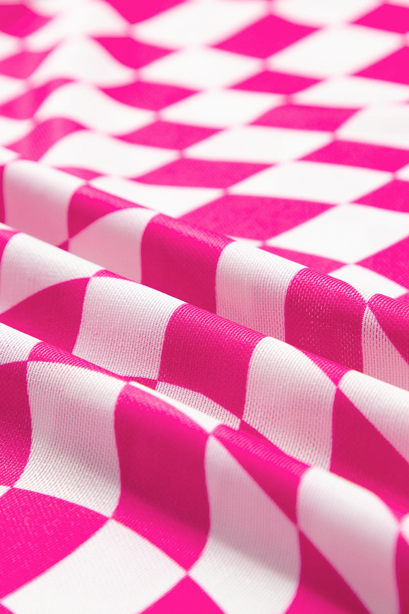 Black Checkered Pattern Mesh Long Sleeve Top