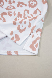 White Plus Size Leopard Print V Neck Short Sleeve Top