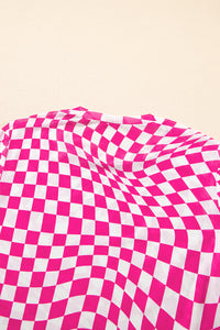 Black Checkered Pattern Mesh Long Sleeve Top