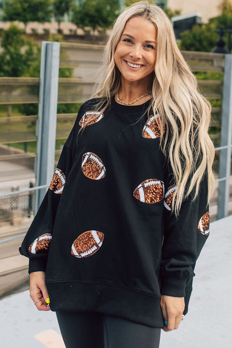 White Sequin Rugby Graphic Pullover Sweatshirt