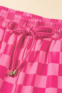 Rose Checkered Drawstring Elastic Waist Casual Shorts