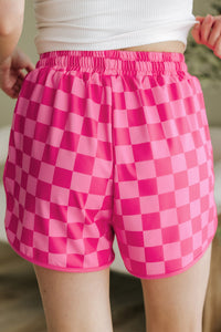 Rose Checkered Drawstring Elastic Waist Casual Shorts