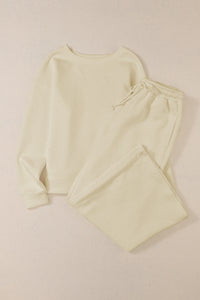 Strawberry Pink Textured Loose Slouchy Long Sleeve Top and Pants Set