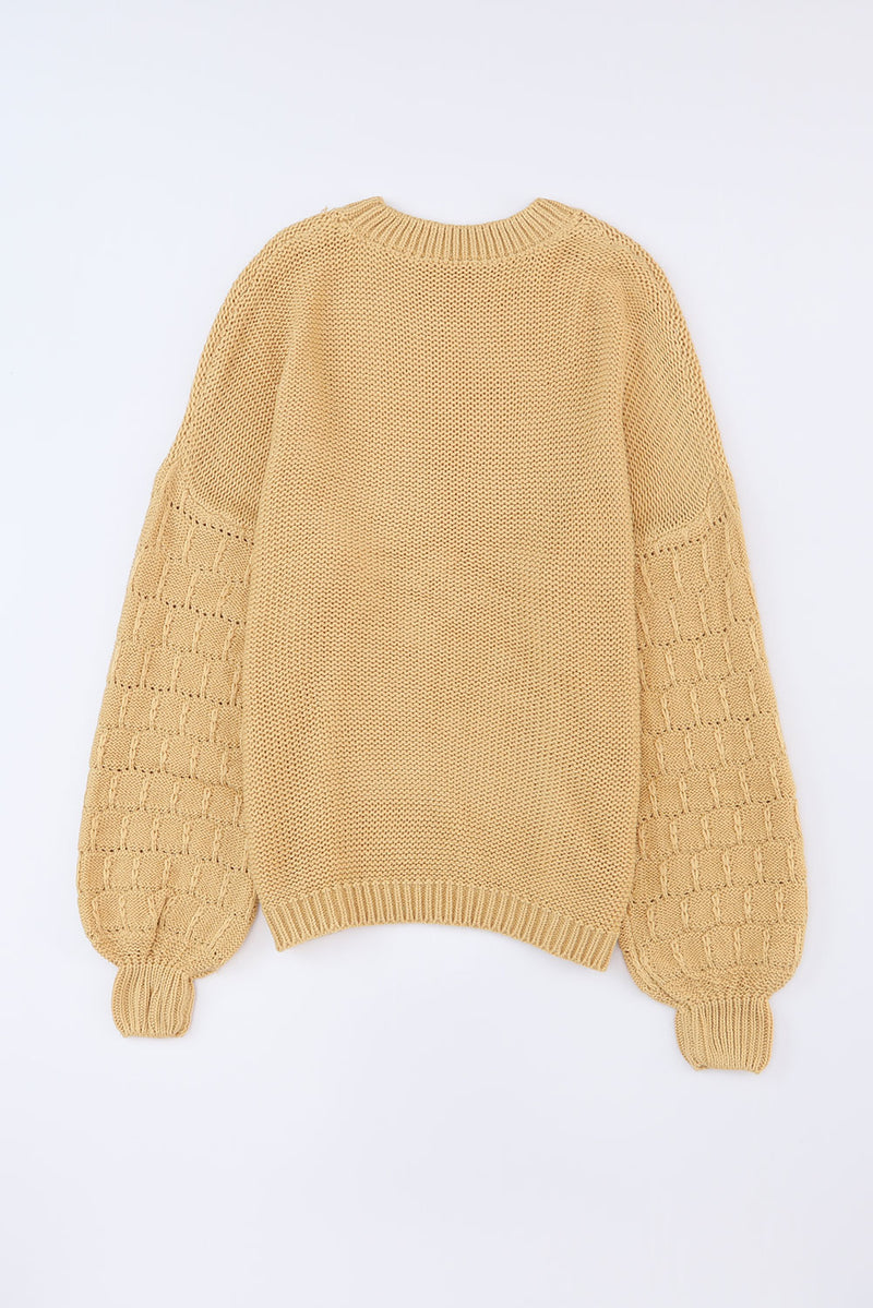 Rose Hollowed Long Sleeve Drop Sleeve Knit Sweater