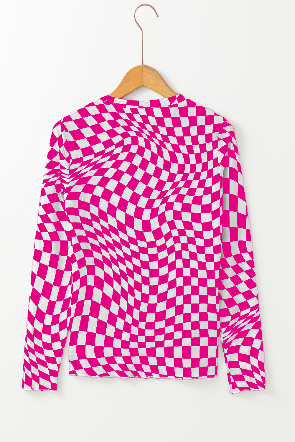 Black Checkered Pattern Mesh Long Sleeve Top