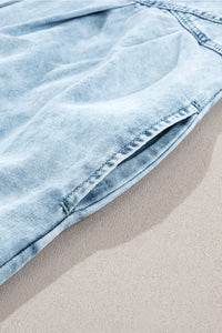 Beau Blue Mineral Wash Ruffled Short Sleeve Buttoned Denim Dress