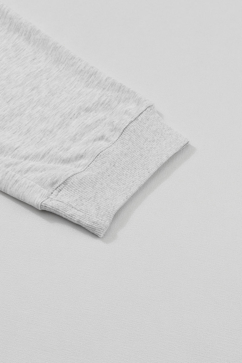 Gray Solid Color Half Zipped Top and Drawstring Pants Loungewear Set