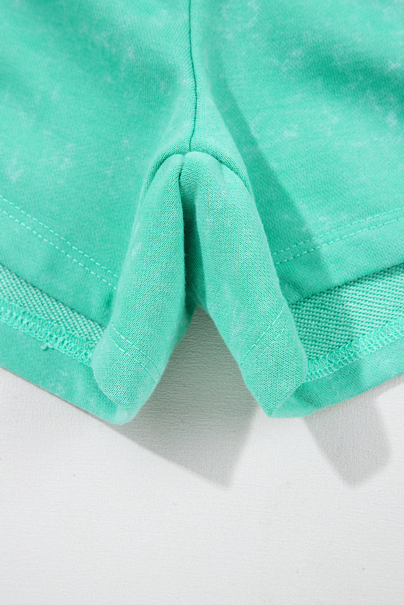 Sea Green Mineral Wash Drawstring Waist Hollow Out Back Short Sleeve Romper