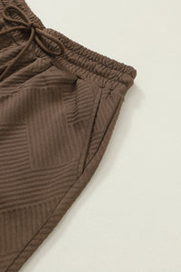 Black Textured Loose Fit T Shirt and Drawstring Pants Set