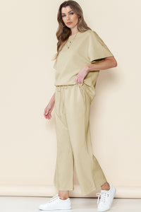 Black Textured Loose Fit T Shirt and Drawstring Pants Set