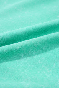 Sea Green Mineral Wash Drawstring Waist Hollow Out Back Short Sleeve Romper