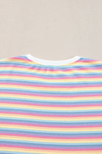 Pink Stripe Rainbow Tee Tasseled String Wide Leg Pants Set