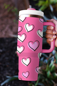 Rose Red Valentines Heart Printed Thermos Cup with Handle 1200ml