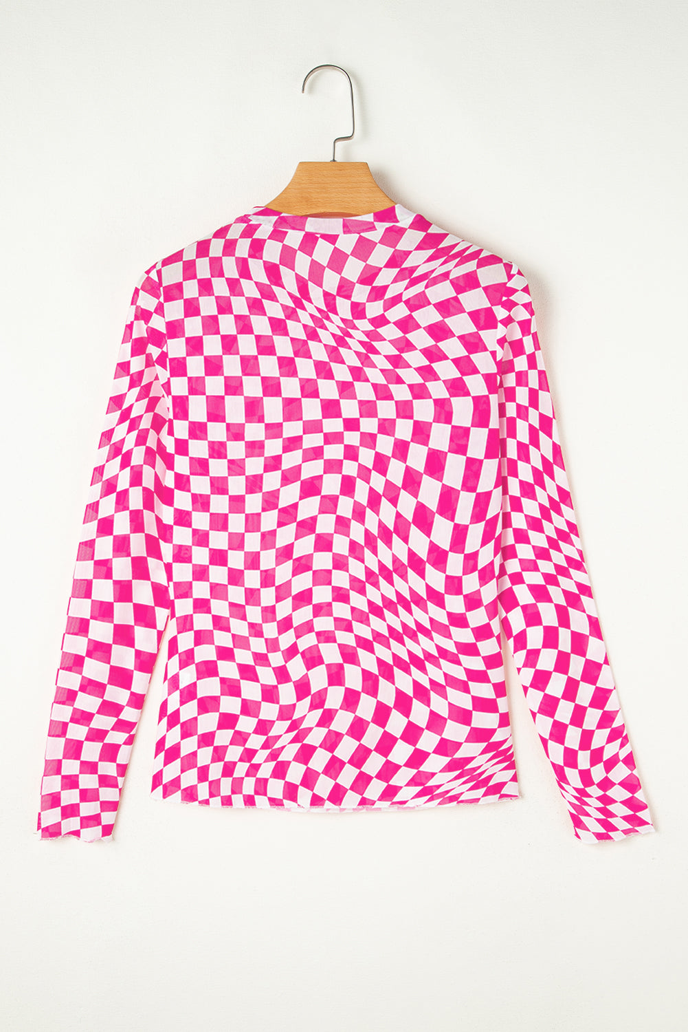 Black Checkered Pattern Mesh Long Sleeve Top