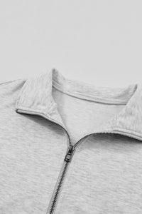 Gray Solid Color Half Zipped Top and Drawstring Pants Loungewear Set