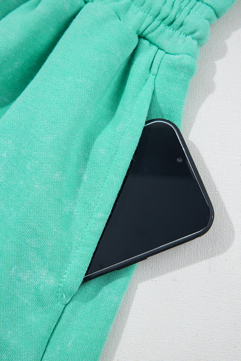 Sea Green Mineral Wash Drawstring Waist Hollow Out Back Short Sleeve Romper