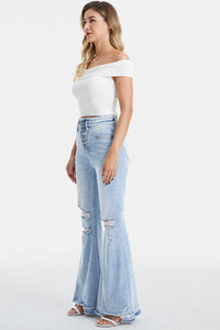 BAYEAS Full Size Distressed Raw Hem High Waist Flare Jeans